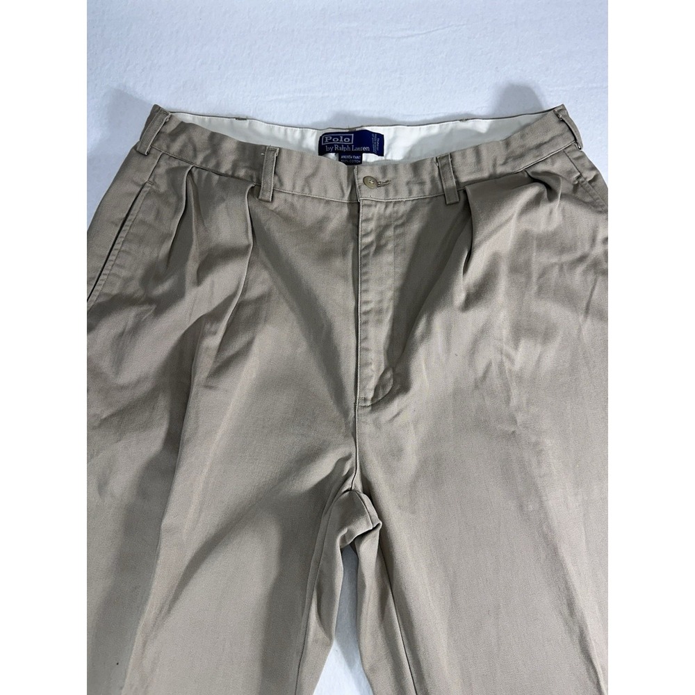 Polo Ralph Lauren Andrew Pant Mens 38x29 Tan Khaki Classic Chino Pleated Cotton - Picture 2 of 10